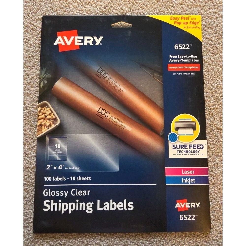 [2 Sheets] Avery 6522 Glossy Clear Shipping Labels 2 x 4 LASER/INKJET